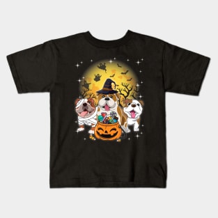 English Bulldog Mummy Witch Dog Moon Ghosts Halloween Kids T-Shirt